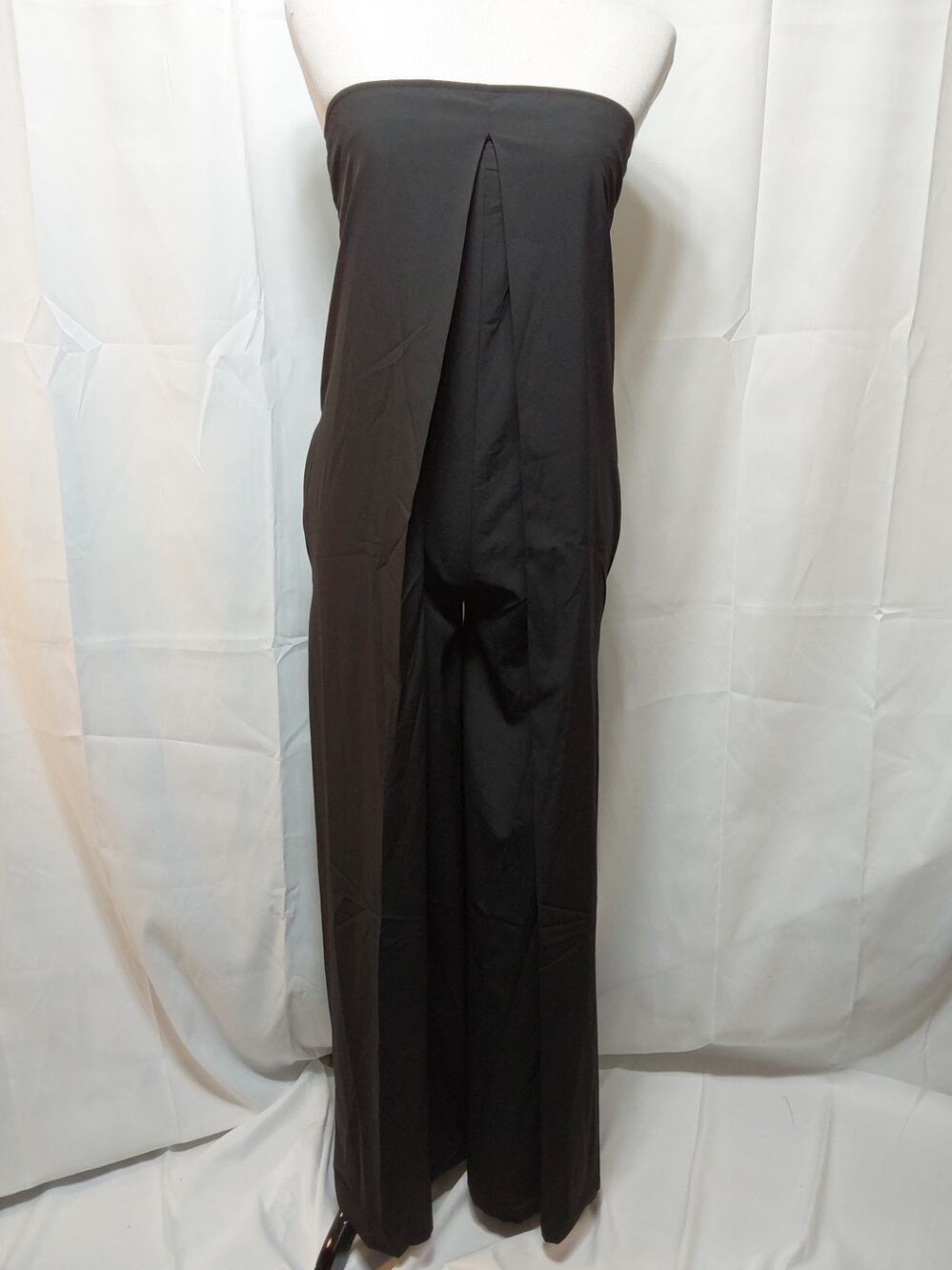 Miss Ord S Black Strapless Wide-Leg Jumpsuit With Front Pleats & Pockets #J4